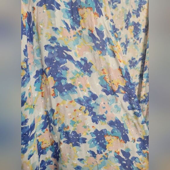 Sadie & Sage Kimono Blue Floral Swiss Dot Open Front Side Slit Fairy Boho Medium - Picture 8 of 9
